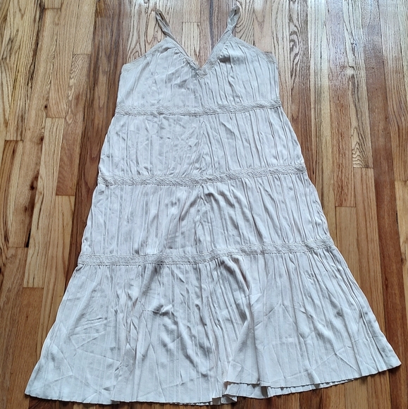 ZARA BANDAGE Knit Pleated Midi Dress Ivory Stretch Sleeveless V Neck Viscose L - Picture 14 of 16